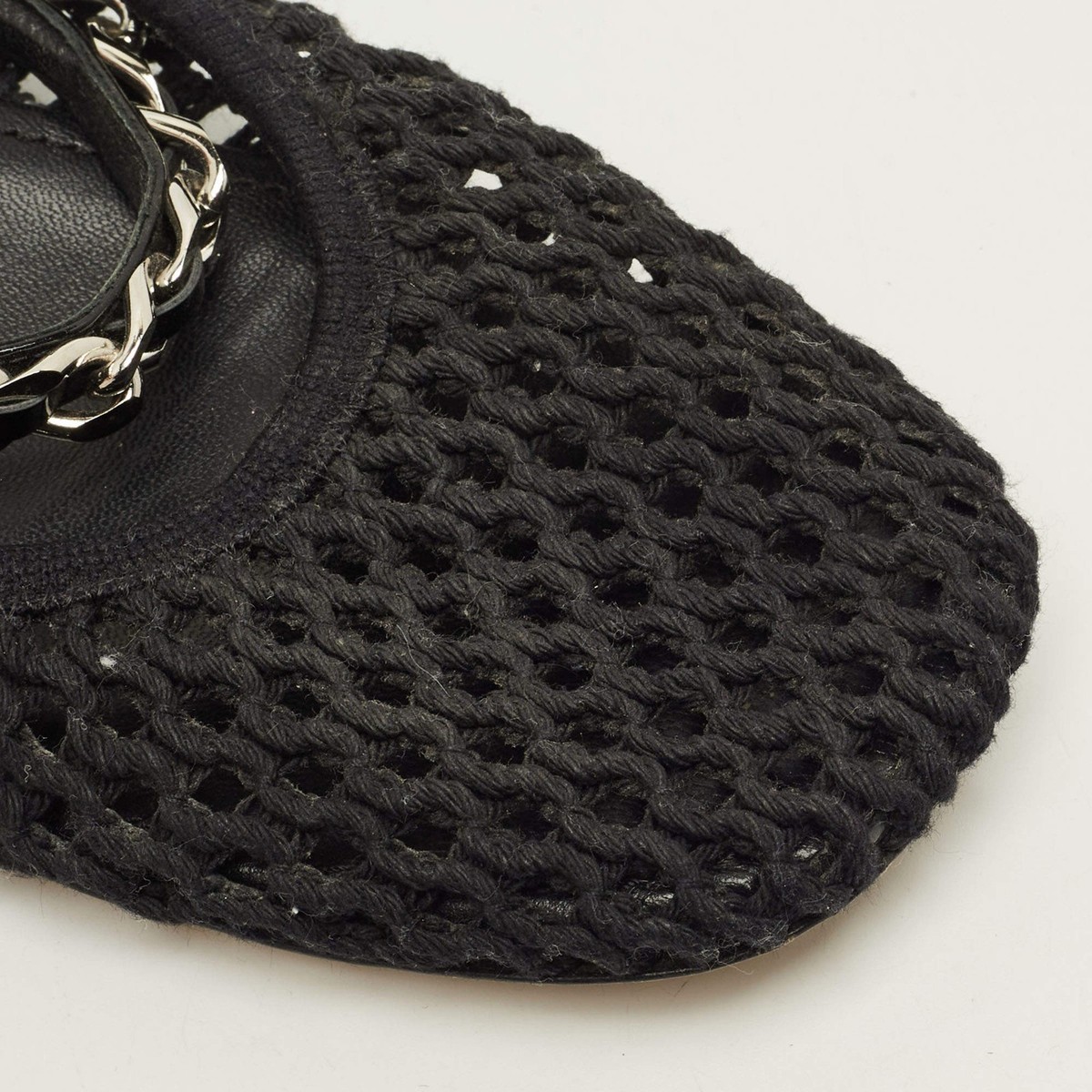Miu Miu Size 38 Black Mesh Mary Jane Pearl Chain Embellished