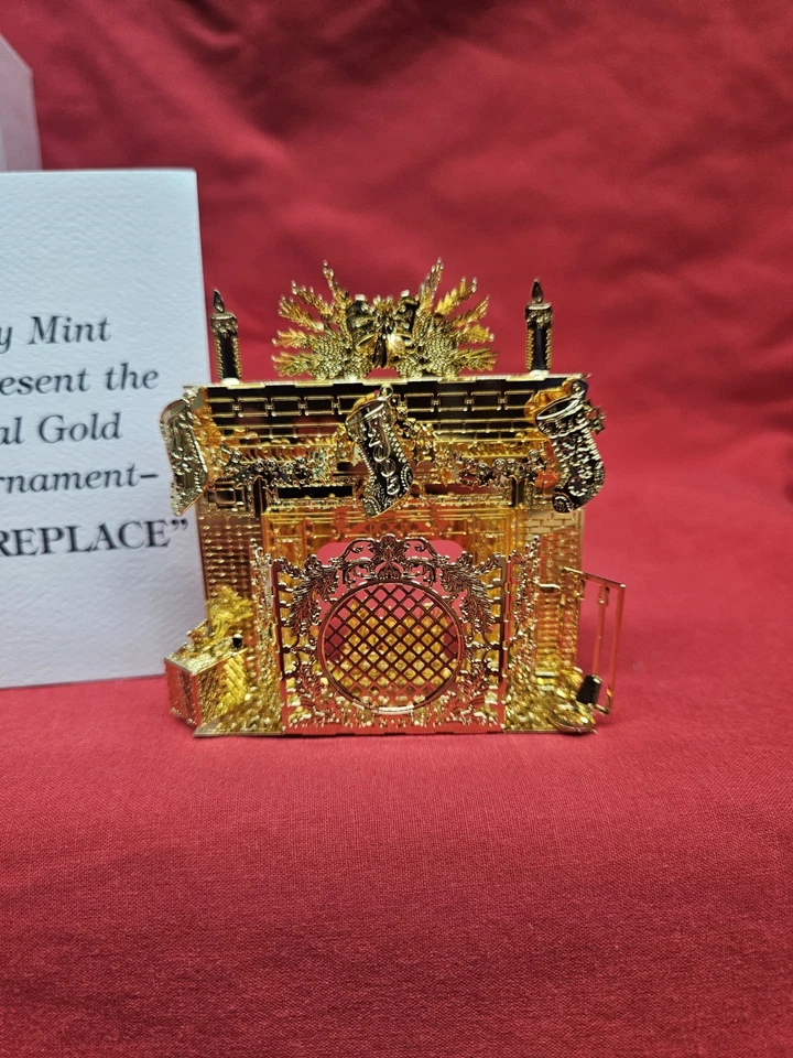Danbury Mint 2005 chimenea festiva chapada en oro de 23 k adorno anual de Navidad IO Foto 2 de 4
