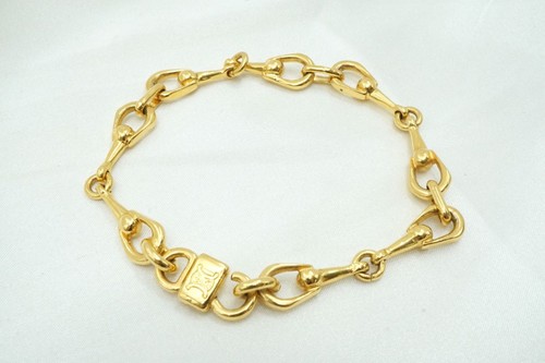 CELINE Vintage Horsebit Bracelet Triomphe Turnlock Clasp Gold Plated 6865j