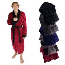 Ross Michaels Mens Robe Shawl Collar Wrap Style Mid Length Plush Fleece Bath...