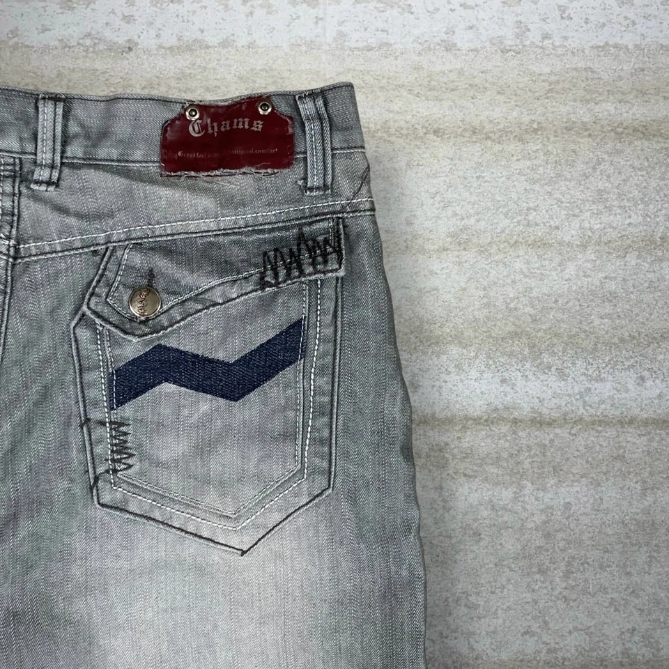 Vintage Skater Wide Leg Jeans 36x32 Shams Grey Wash Baggy Embroidered Y2K - Image 3 of 4