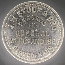J.W. Studt & Bro Glasco Kansas Good for 50 Cents in Merchandise Token 29mm