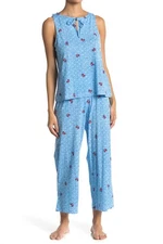 Jane & Bleecker Crab Print Pajama 2 PC Tank Top & Capri Pants PJ’s Blue Size XL