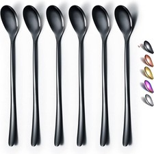 Black Long Handle Spoon, Coffee Stirrers, Premium Stainless Steel Coffee