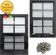 2 Pack Shed Window with Black Frame, 24 X 27 Flush Mount Small Window