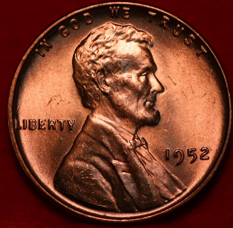Uncirculated Red 1952 Philadelphia Mint Copper Lincoln Wheat Cent
