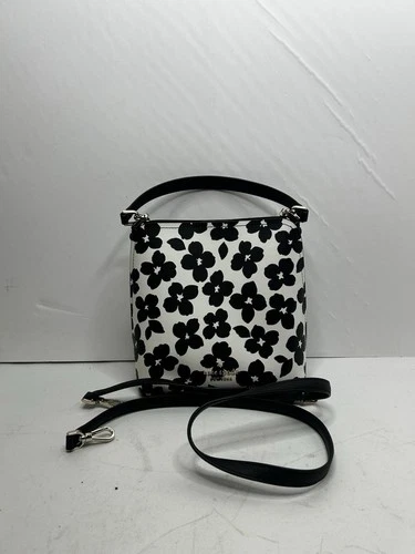 Kate Spade Darcy Small Bucket Bag Graphic Blooms Black/White