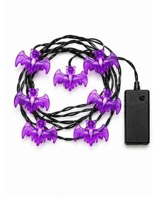 Spukhaus LED Fledermaus Lichter 8er Set lila Batterie Halloween Lichterkette