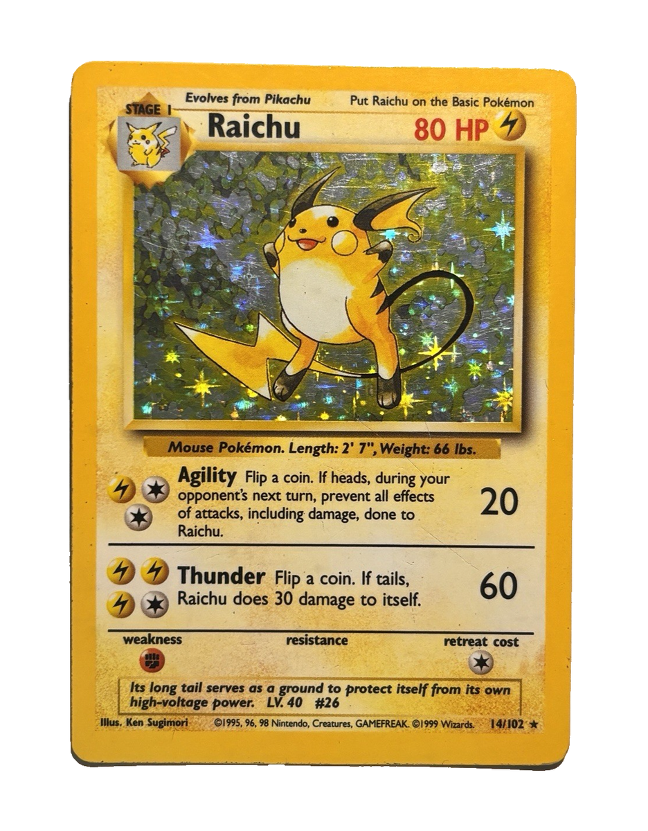 raichu pokemon card value 14/102 - (14/102) - Base Set done to Raichu Pokemon 1st Edition Base Set