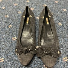 Miu Miu Denim Studded Bow Pointed Toe Ballet Flats Black Size 36.5 Made in Italy