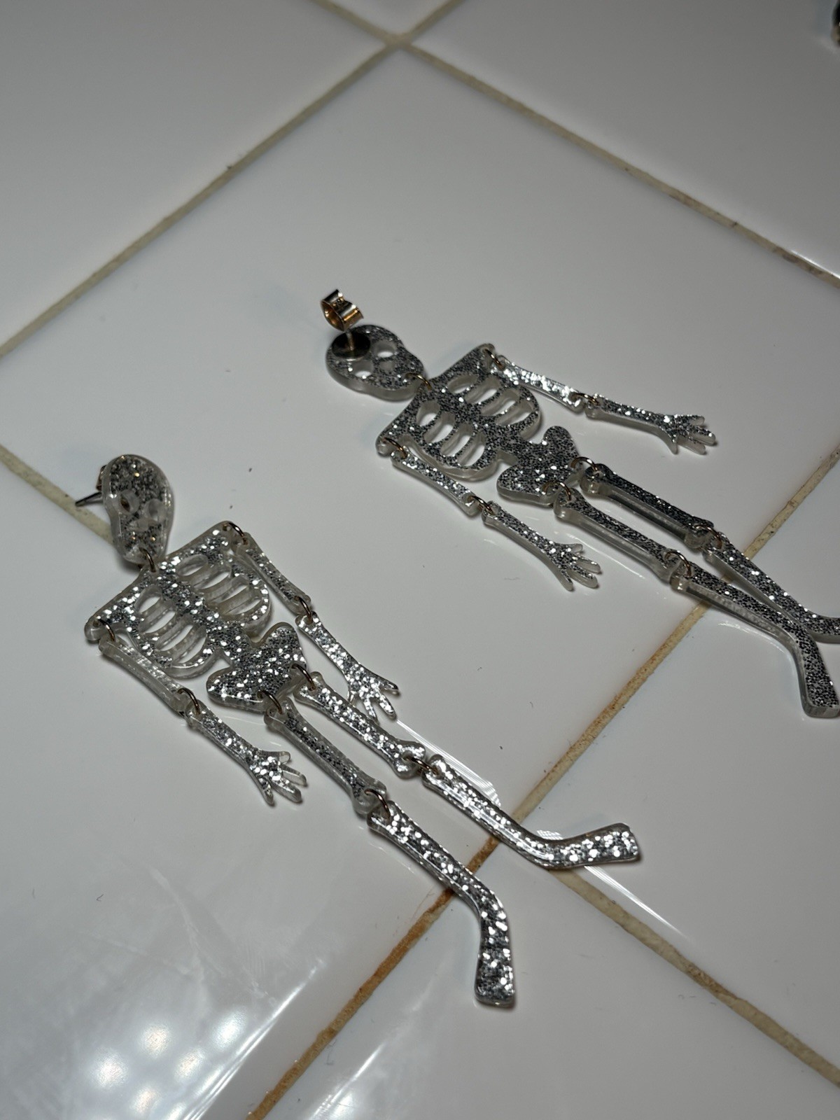 Glittery Poseable/dangling Skeleton Earrings - image 3
