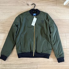 ADIDAS Originals Quilted Lined Womens Bomber Jacket Khaki Green Size Small