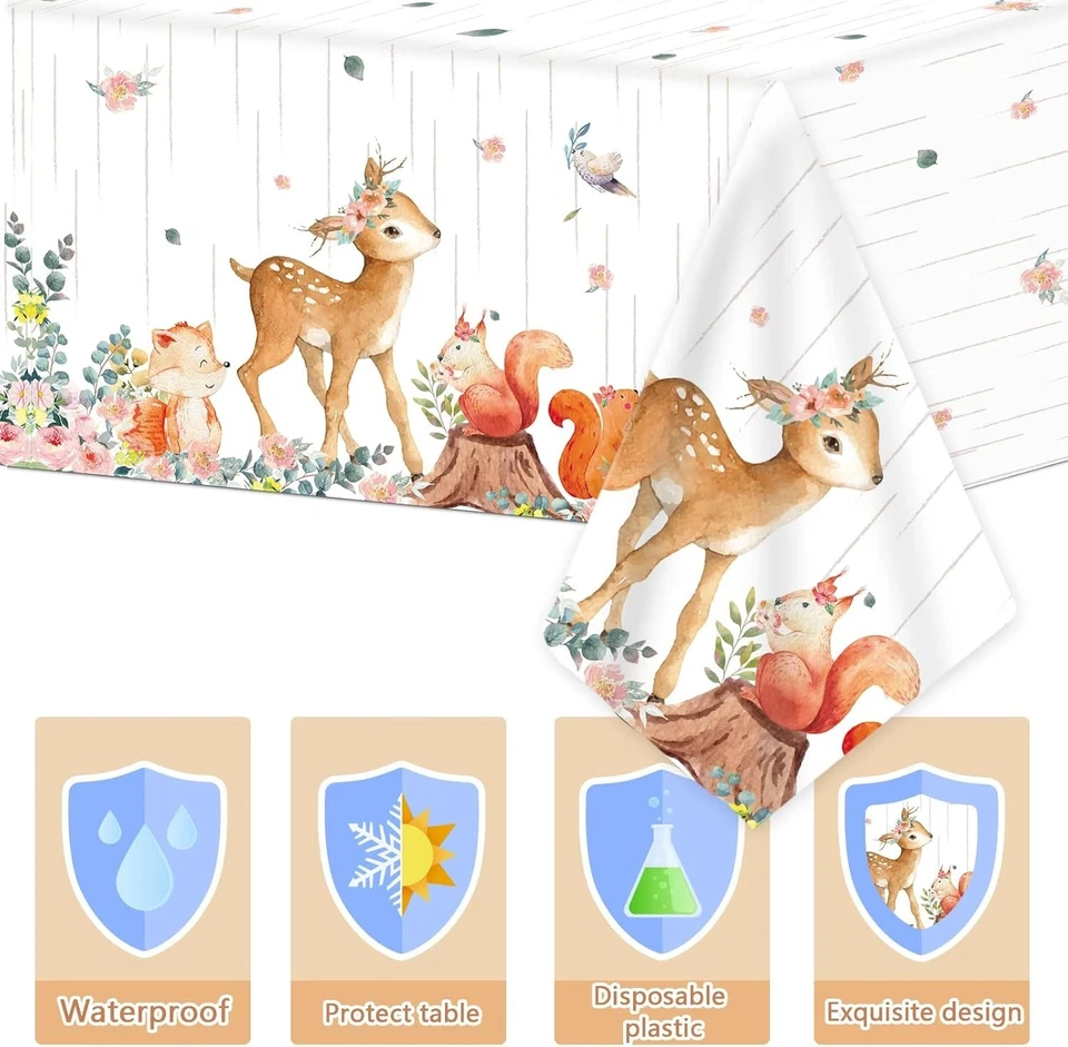 Mantel de plástico 3 quilates bosque criaturas zorro cumpleaños baby shower pancarta salvaje Foto 4 de 4
