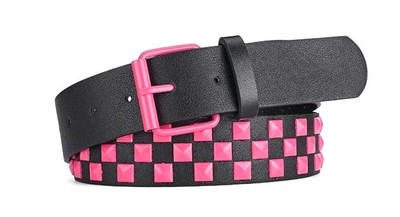 Pink 3-Row Pyramid Metal Studded Leather Belt Punk Rock Goth  display picture 1