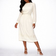 70s Vintage Cream Prairie Skirt Set Womens L Lace Cottagecore Outfit Pearl Back