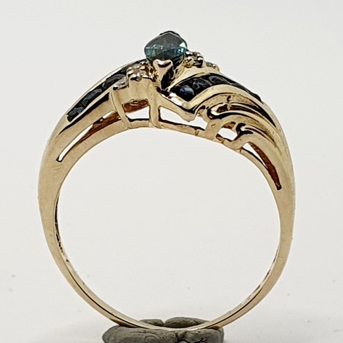 Fancy 9ct Sapphire Marquise Crossover Yellow Gold 375 Ring Size O Hallmarked - Picture 3 of 23