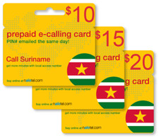 Cheap International calling card for Suriname with emailed PIN