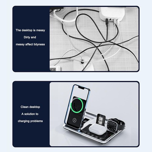 4 in 1 Desktop Wireless Charger with Automatic Lifting and Folding Clock g5sg - 第 9/20 張圖片