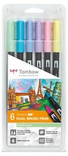   NEW Tombow Dual Brush Pen Pastel 6-Pack w/Free Fudenosuke Brush Pen