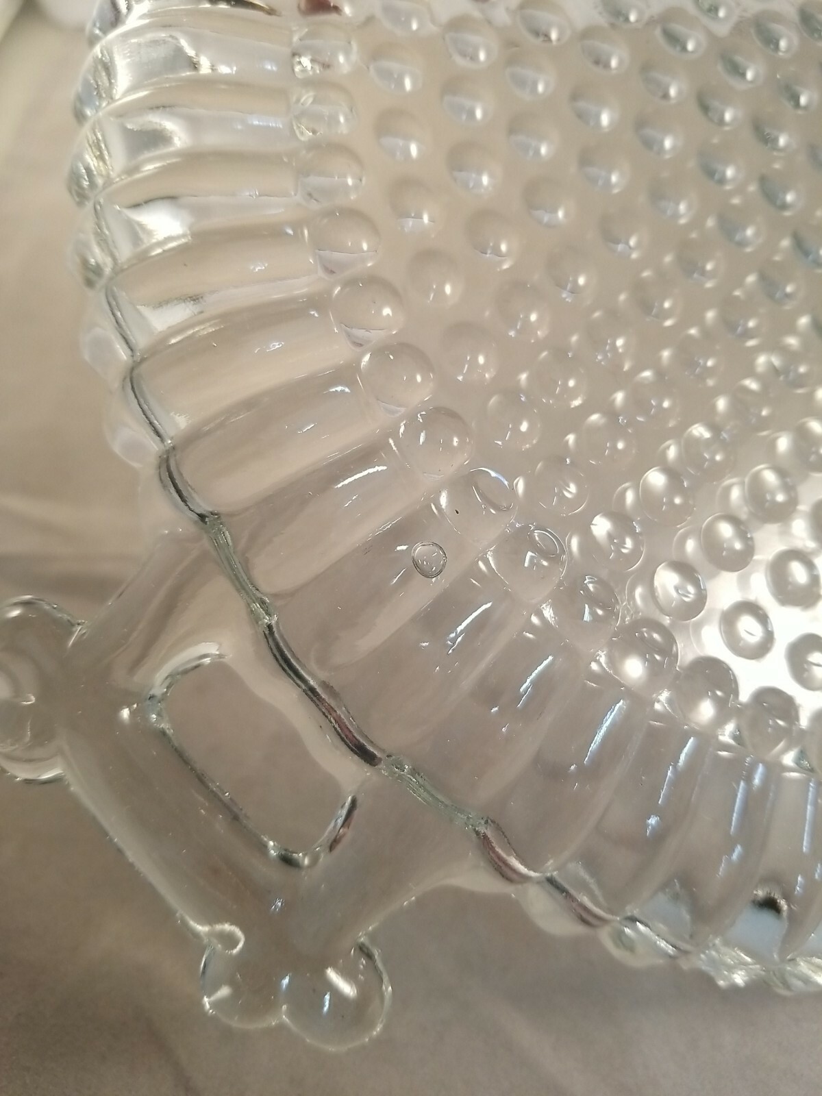 EUC Antique Vintage Jeanette Hobnail Clear Glass Round Plate with Handles 8" 