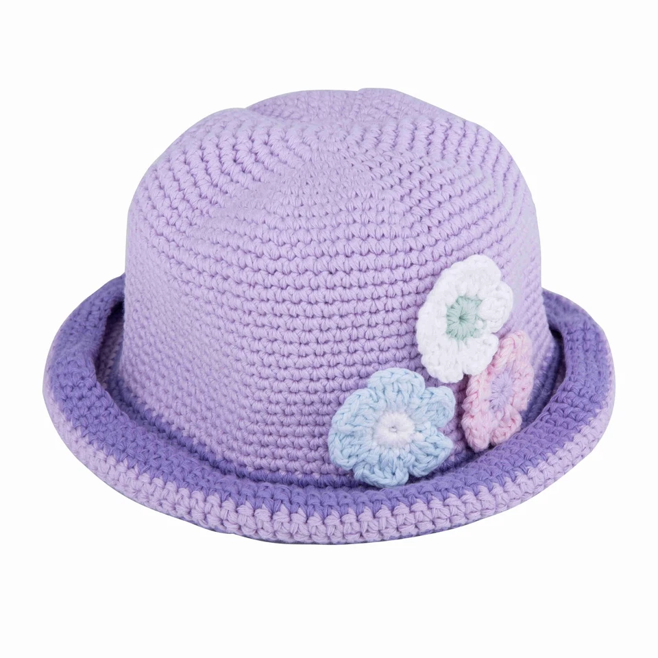 Детская хлопковая шапка-ведро ручной вязки крючком с тремя цветами для девочек - Изображение 2 из 3