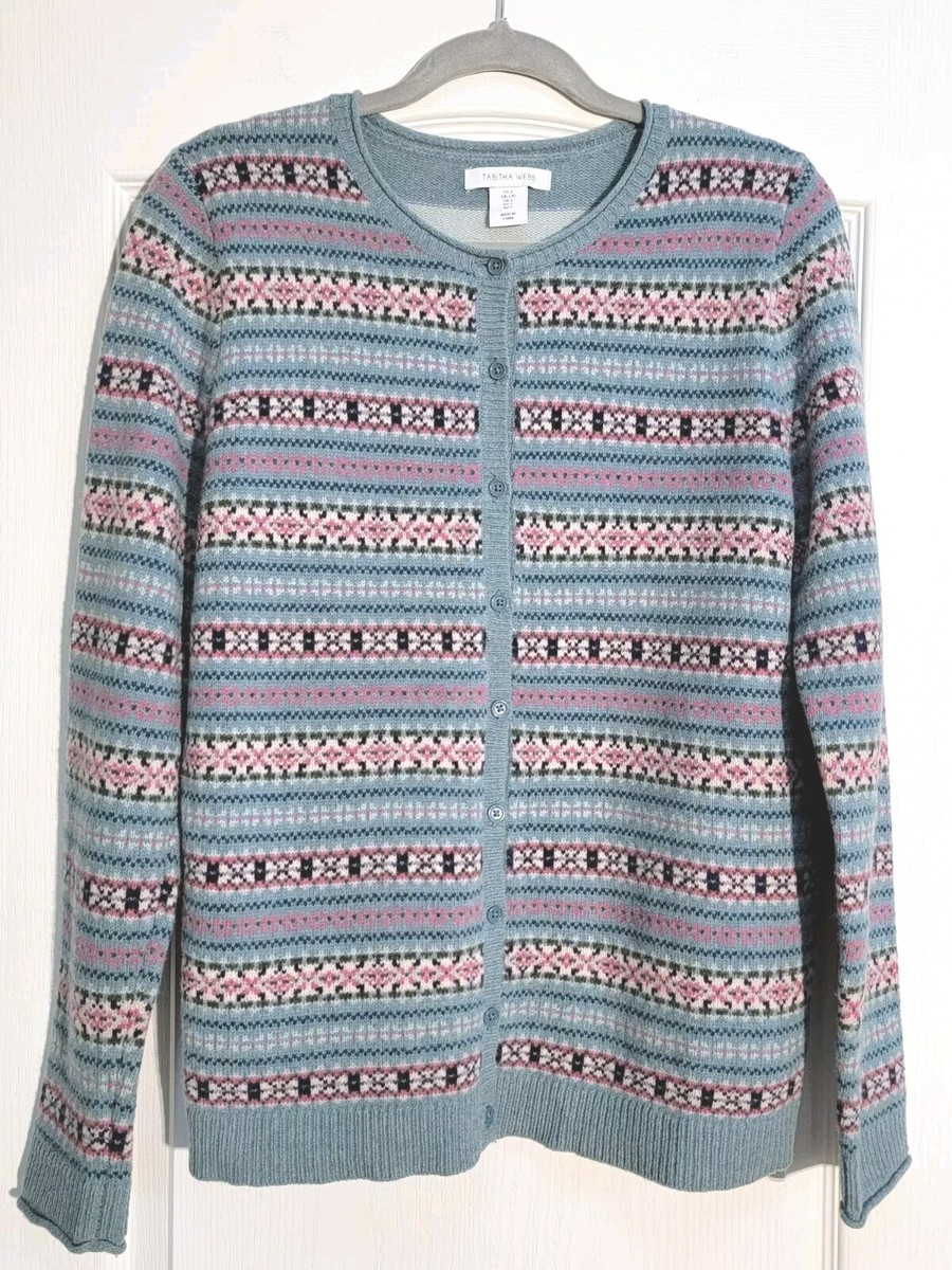 Tabitha Webb Cardigan Sweater Women's Large Wool Blend Fair Isle