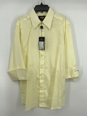 El General Button Down Mens Camisa Shirt Large L New Silky Yellow 3/4 Sleeve NWT