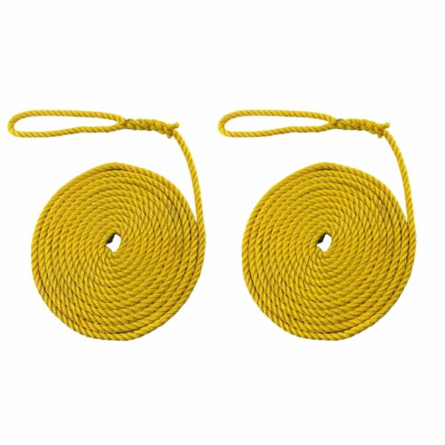 2 x 12mm Yellow Softline Mooring Ropes x 17m C/W 10inch Soft Eye, Warps, Boat