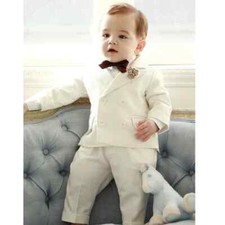 Kids Boys White Blazer Suspenders Pants 3PCS Set Wedding Suit Baby Boy Dress