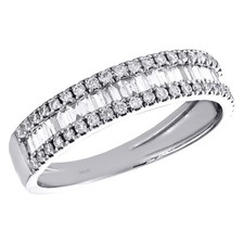 10K White Gold Round  Baguette Diamond Wedding Band 4.50mm Fancy Ring 5/8 CT.