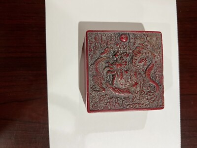 Asian vintage red stone carving square box | eBay