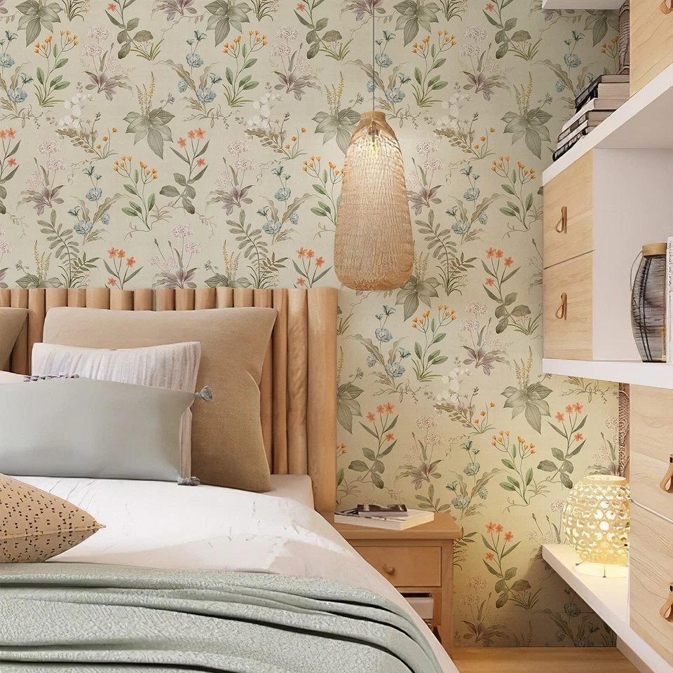 Lote de rollos de papel tapiz amarillo Jiffdiff pegatinas extraíbles de flores y plantas, 57,6 pies cuadrados Foto 2 de 4