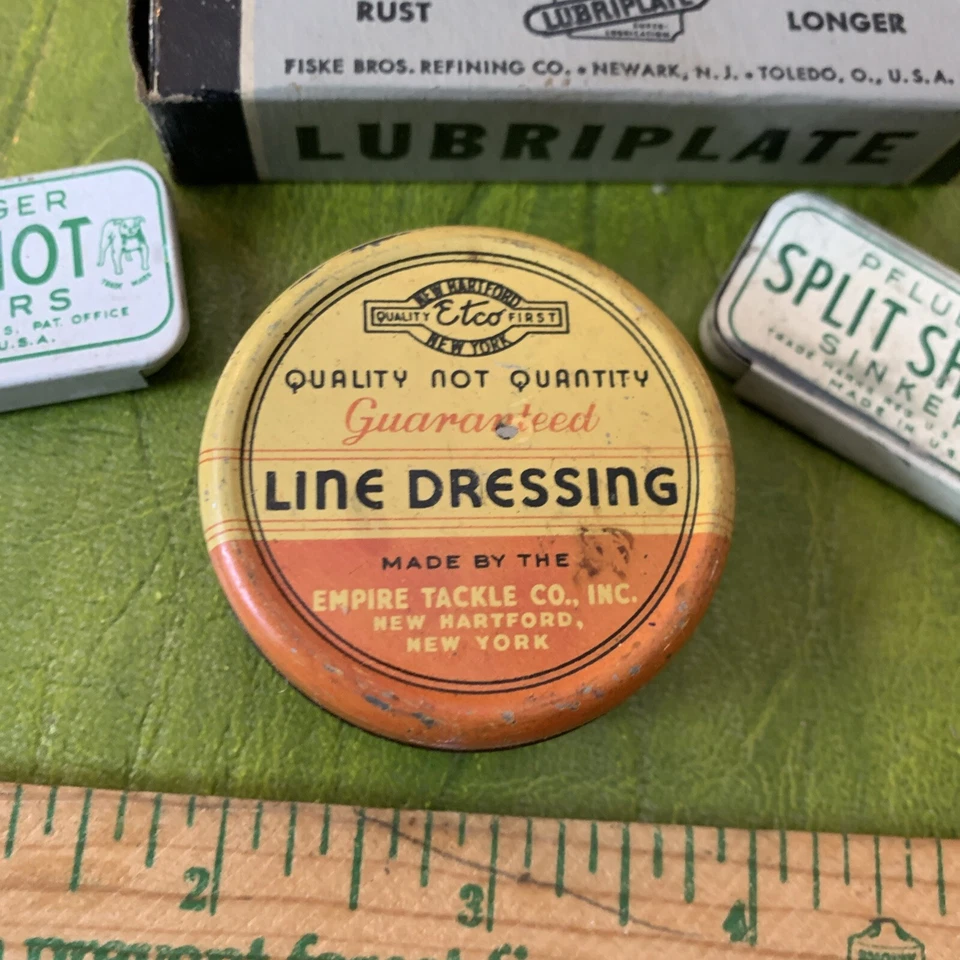 Vintage Fly Line Dressing, Cleaning, Reel Oil Pflueger Bulldog Sinker Tins - Image 2 of 4