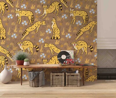 3D Wild Cat Flower Watercolor Pattern Wallpaper Wall Murals Removable Wallpaper