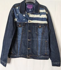 Vintage Rocawear Men's Patriotic Dark Denim Jacket Sz 44 Streetwear Hip Hop Y2K