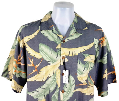 Tommy Bahama Herren 100% Seide Grau S/S LUXUS HAWAII HEMD - L - 48'' - UVP 119£