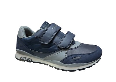 Geox Pavel blau-graue Leder Sneaker mit Riemchen Kinder RABATT