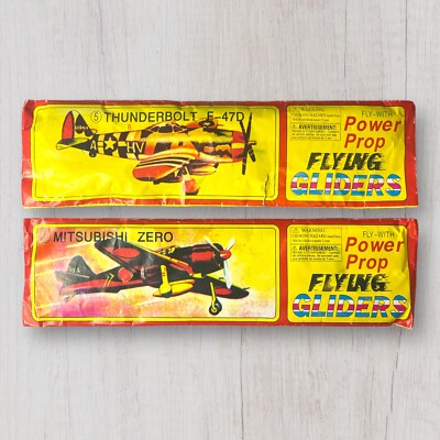 Vintage 80's Power prop flying gliders thunderbolt & Mitsubishi Zero