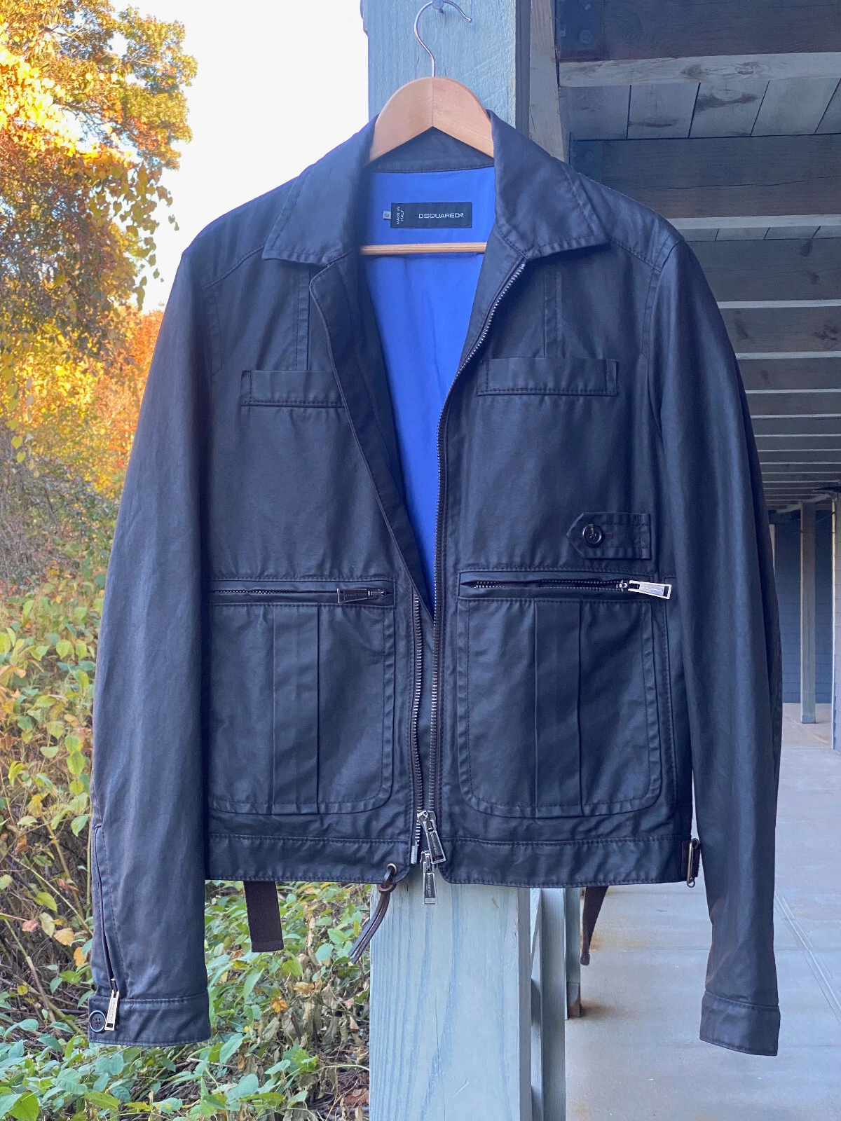 Giacca camionista uomo DSquared2 Italy marrone pesante cotone cerato tela 42 L