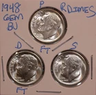 1948 P D S ROOSEVELT DIME GEM BU SET  P&D FULL BANDS KEY DATES! 480311