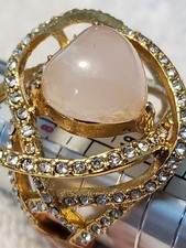 Rose Quartz Heart Shaped Sterling Silver Gold Plated Ring - Size 9