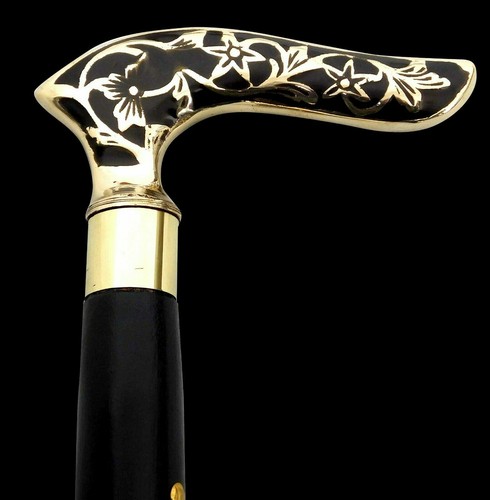 Antique Style Vintage Designer Brass Handle Victorian Cane Wooden Walking Stick - Picture 2 of 4