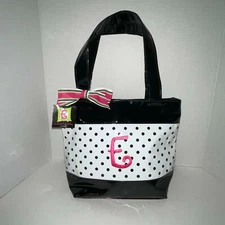 Mud Pie Lunch Tote w/ Monogram Initial E - Black /White / Pink - New w/ tags
