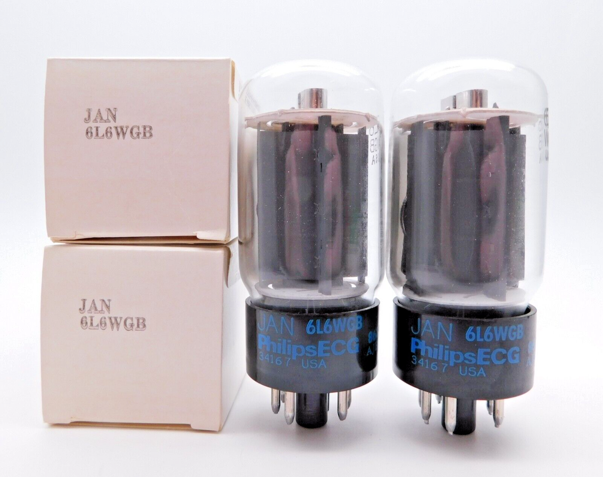 Matched Pair Philips ECG JAN 6L6WGB Valves Tubes NOS Boxed