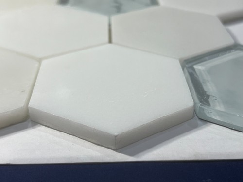 S45 Carrara White Glass Marble Hexagon Mosaic Tile Kitchen Bathroom Polished - Picture 5 of 5