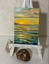 Seascape ACEO Original Oil Painting Sunset Seascape Hand Painted Art 3,7x2,5''