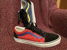 Vans Off The Wall Old Skool Red Blue Rally Checkerboard Size 9.5 Men Skateboard 