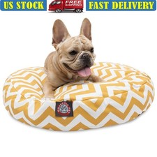 Round Dog Bed Water-Resistant Indoor Outdoor Zippered Slipcover Plush Fiberfill