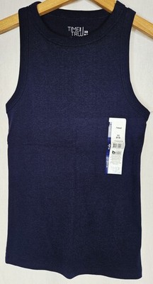 Time and Tru Regular / Plus Blue Fitted High Neck Rib Tank Top XS XL 2XL or 3XL