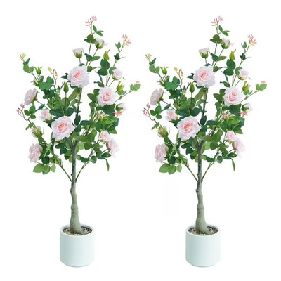 4 Ft. 2-Pieceartificial Pink Roses, Artificial Plant Made of Silk and Plastic, D